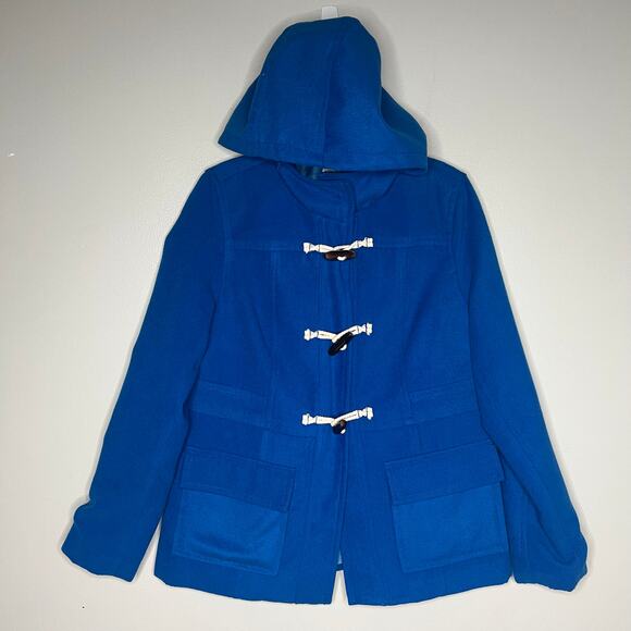 Old Navy Royal Blue Coat Women’s M Toggle Button Peacoat Hood Preppy Nautical - Picture 1 of 10